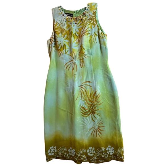 Donna Morgan Green Palms Sheath Dress Sheer Jeweled Silk Sleeveless Mob Wife 8 - Picture 5 of 16